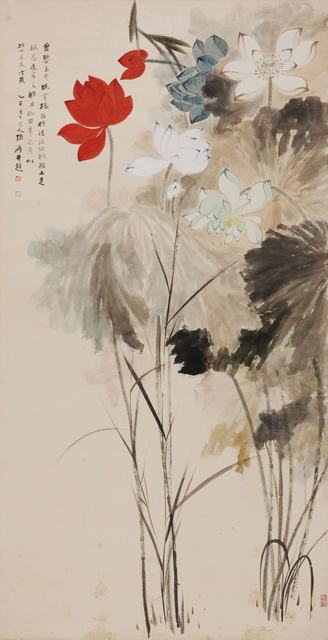 张大千 五色荷花
立轴 设色纸本
184.5×95.7cm
1935年作
著录:1.《中国近代绘画》第154页,九雅堂出版,1991年1月。
2.《清末民初书画艺术集》第237页,图C70,(台湾)历史博物馆,1998年10月。