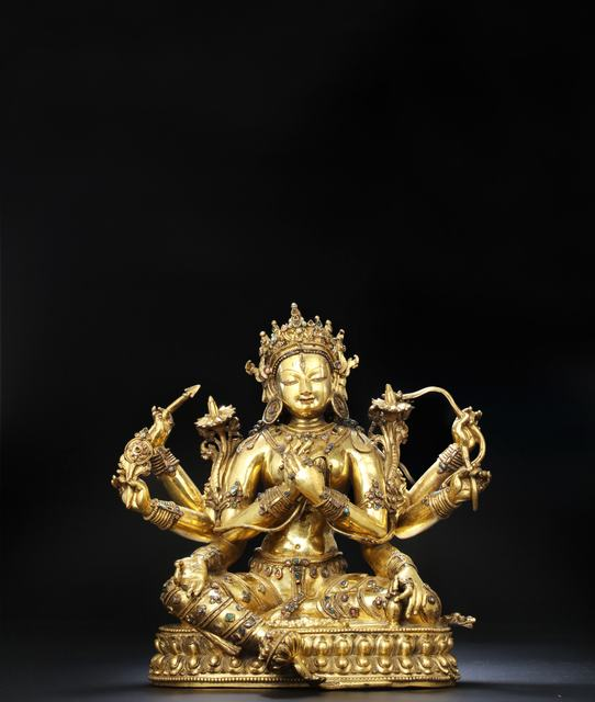14-15世纪 大随求佛母 铜鎏金、宝石镶嵌 西藏(丹萨替寺) H 32 cm 估价待询 备注:欧洲重要私人珍藏