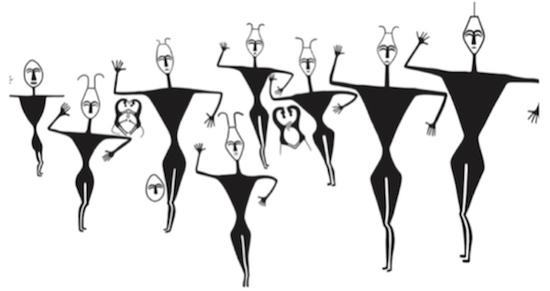 康家石门子上区岩画中的女舞者线图(覃大海绘)