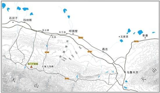 康家石门子岩画位置图(覃大海绘制)