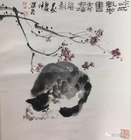 作品名称:猫趣图
材质:纸本设色 尺寸:52x46cm(2.1平尺)
款识:吟成数卷书,老却梅花影。甲戌夏仲,滞冬。
钤印:滞冬画印 陈