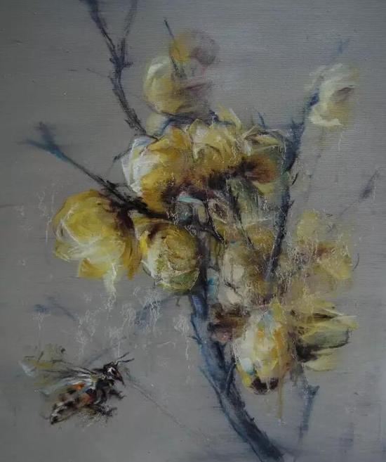 作品名称:寻觅·腊梅
材质:布面油画 尺寸:60x80cm