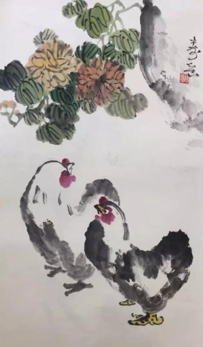 作品名称:大吉图
材质:纸本设色 尺寸:89x48cm(3.84平尺)
款识:寿岳 钤印:陈寿岳