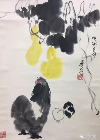 作品名称:全家福 材质:纸本设色 尺寸:69x49cm(3平尺) 款识:戊寅冬月,寿岳 钤印:陈寿岳印 野夫