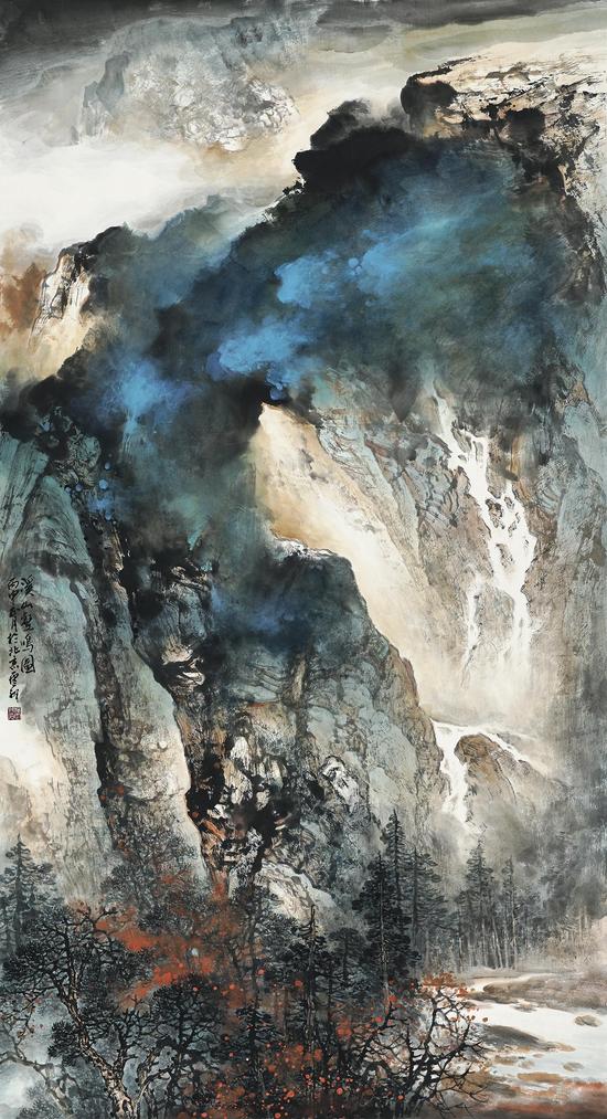 《溪山壑鸣图》 97x180cm 2016年 施云翔