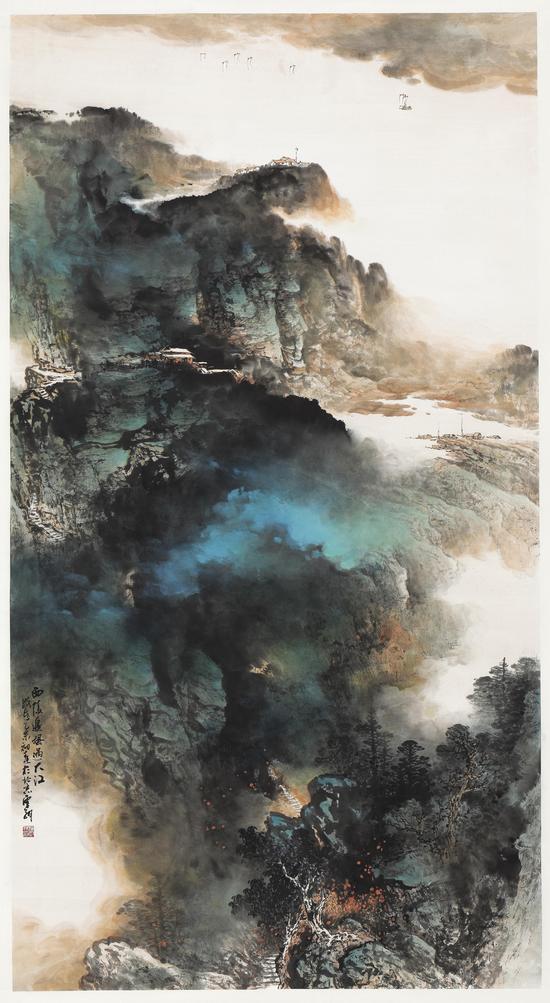 《西岭追风过大江》 97×160cm