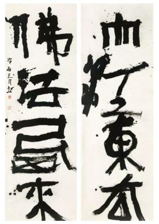 隶书大江佛法联 尺寸:180cm×60cm×2 创作时间:2016年