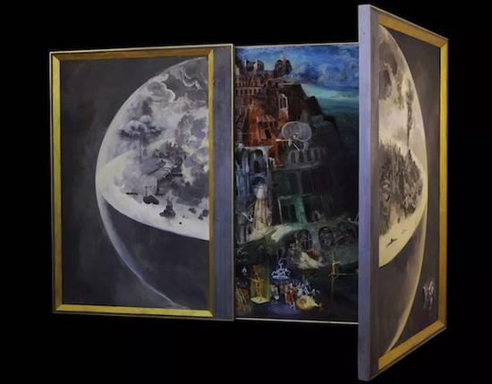 上海艺博画廊带来的“永远的绘画”中画家梁昊鹏《巴别塔》木板油画