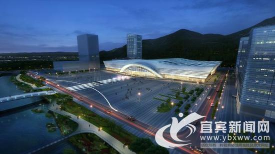 会展中心鸟瞰图（夜景）。（临港项目中心供图）