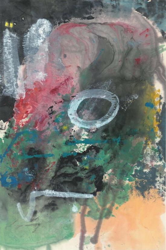 陈巨源《抽象表现2》,水墨设色,纸本, 92x66cm 1975年