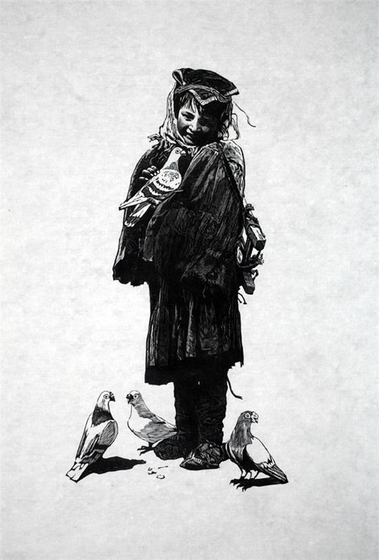 《鸽子》 阿鸽 木刻版画 82cm×50cm 1984年