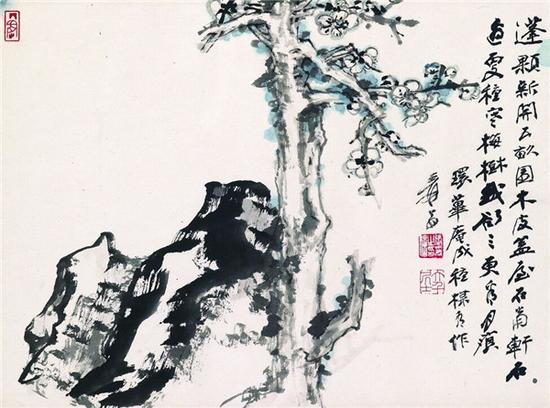 《新梅》张大千 设色纸本 33cmx44cm