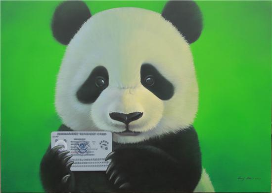 《我，年纪最小的美国绿卡获得者》张奇开 布面油画140cmx195cm 2010年