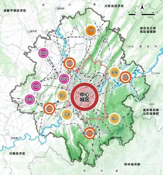 重庆都市圈空间布局图。
