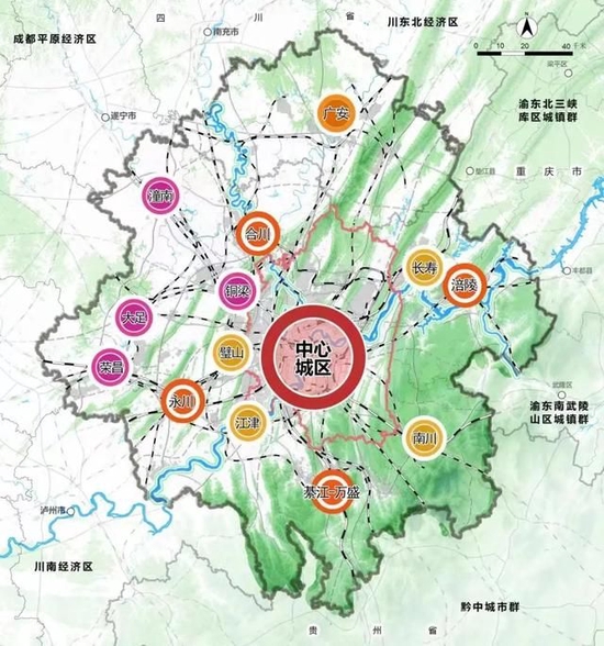 重慶都市圈空間布局圖。