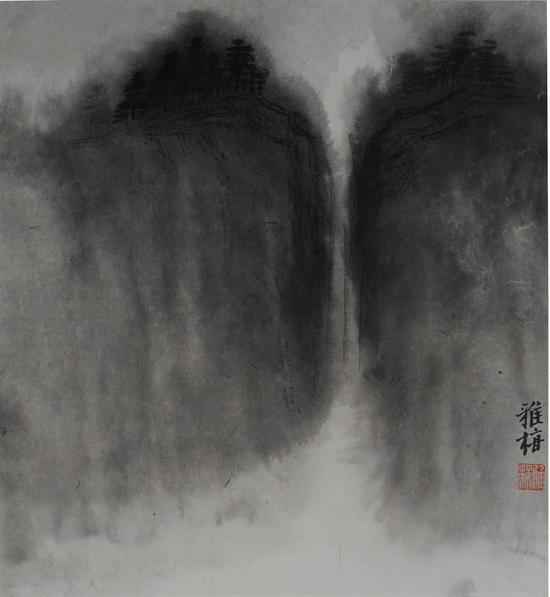 朱雅梅 《瀑》 36.2x33.5cm 纸本水墨 2016
