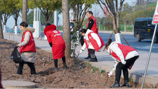 达川区网格员在清理围挡拆除后的细小垃圾