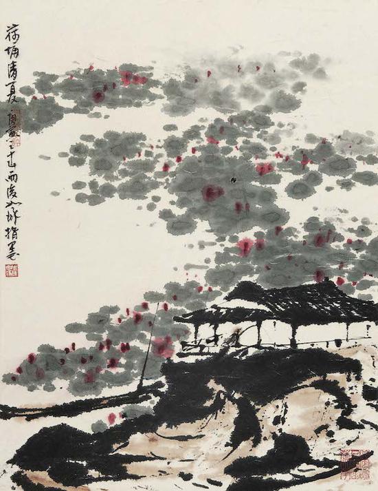 崔如琢，《荷塘清夏》， 47×37cm ，2010年（指墨画）