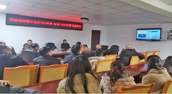 图为:翠屏街道办组织观看“阳光问廉”直播