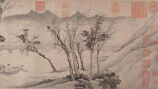 亚洲山水画的多重视角也体现了毕加索的立体派风格。图为唐寅的《垂虹别意图卷》局部。图片来源:Alamy