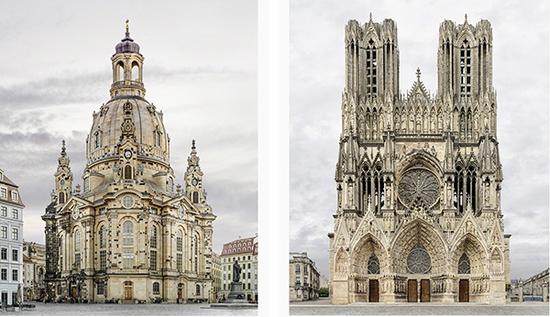 德累斯顿圣母教堂与兰斯圣母院。本文图片均为 Markus Brunetti / Yossi Milo gallery 图