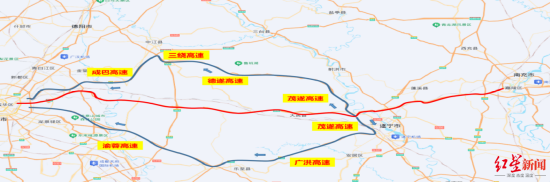 ▲遂宁至成都方向车辆绕行线路