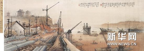 黎雄才(1910-2001)《长江大桥》镜心 设色绢本1956 年作