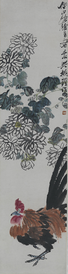 齐白石《菊花雄鸡》