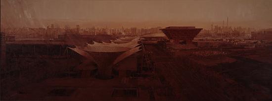 李向阳、李鹏,《中国红》,油画 ,200cm x 530cm,2011,中华艺术宫收藏
