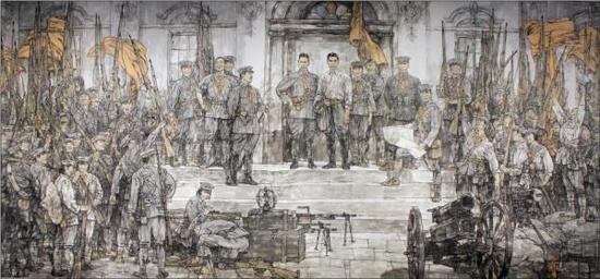 韩硕,《南昌起义》,中国画 ,300x650cm,2011年, 中华艺术宫收藏