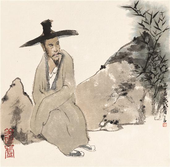 薛磊 《高士图》 27×27cm