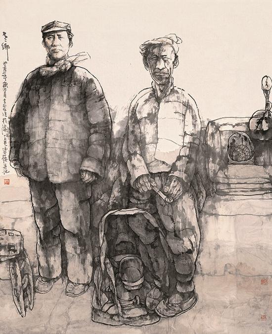 施大畏,《老乡》,中国画,150x135cm