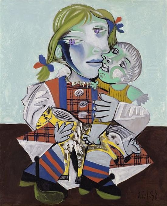 毕加索作品《玩耍洋娃娃和木马的玛雅》 图片来源:rivate collection, Duncan 405 / Succession Picasso, 2013