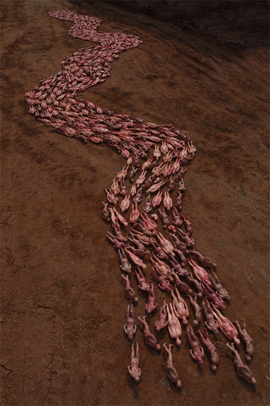 郭燕, 《时光在静静地流逝》, 装置, 综合材料, 150x2000cm, 2015