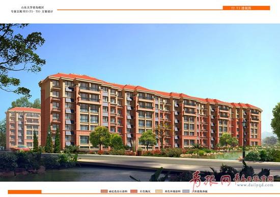 山东大学青岛校区二期工程专家公寓项目效果图。