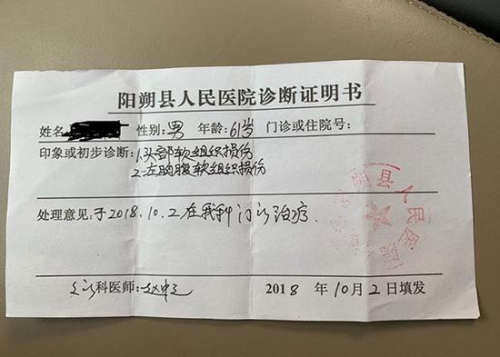 被打游客的诊断证明。 受访者供图