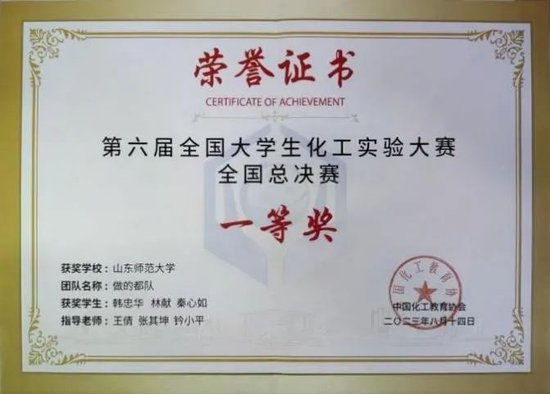 ▲学院学子荣获第六届全国大学生化工实验竞赛一等奖