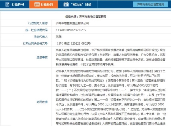 因涉嫌虛假宣傳，濟南中垠鑫熙置業被罰20余萬元