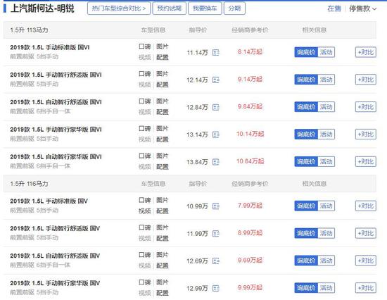 某汽车品牌国VI跟国V车价格对比