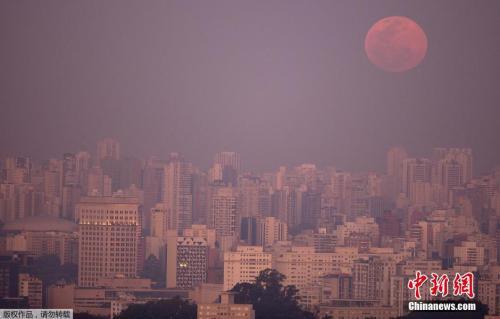 资料图：巴西圣保罗，天空中悬挂着巨大的“超级月亮”。