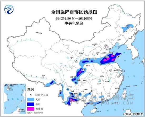 山東省氣象臺6月25日6時發布天氣預報: