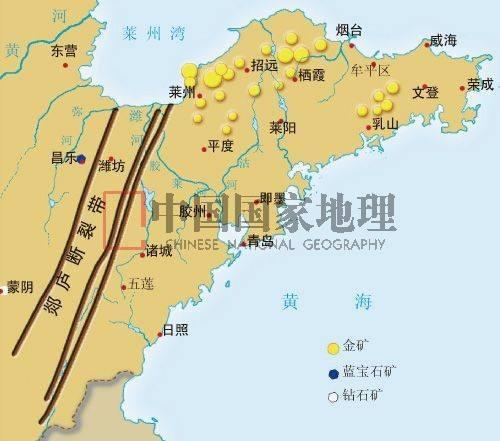 山东金矿主要分布。(资料片)