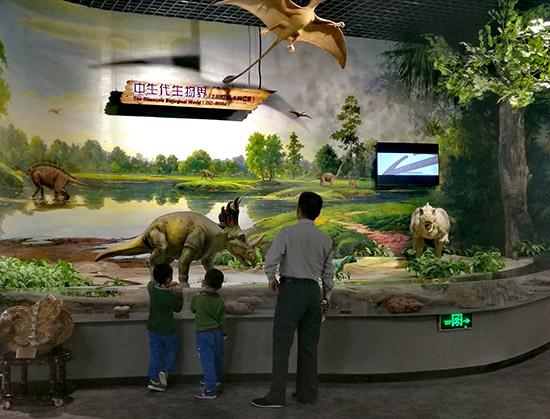 　　家长带孩子参观生命演化厅