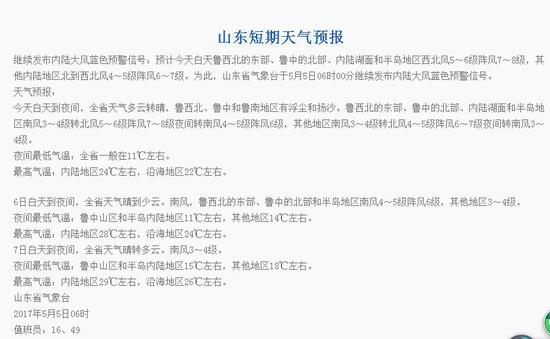 今日早晨气象台天气预报显示: