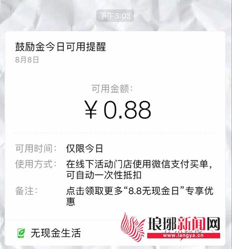 市民收到的0.88元的鼓勵(lì)金。