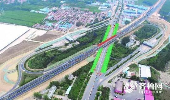 潍坊东主线桥拆除新建施工时，互通区域高速公路及G309国道整个道路交通情况效果图