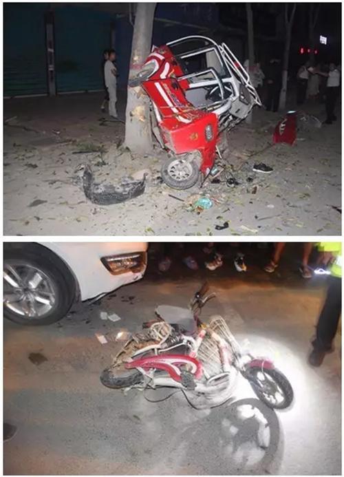 事故中被撞至變形的電轎和電動車