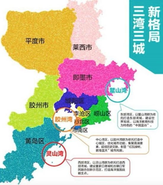 在今年的青岛市第十二次党代会上，提出了一个全新的城市框架--三湾三城。