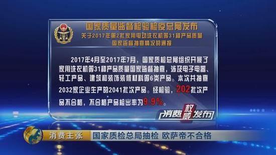 其中，标称中山市欧萨帝电器有限公司生产的欧萨帝储水式电热水器，能效等级不合格。