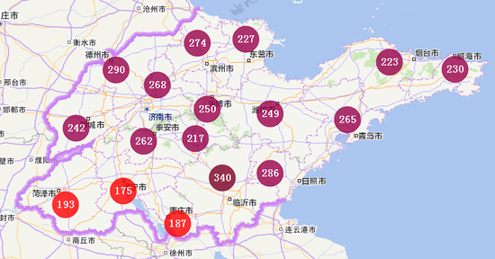 山东省城市环境空气质量信息发布平台发布的1月14日7时实时数据。